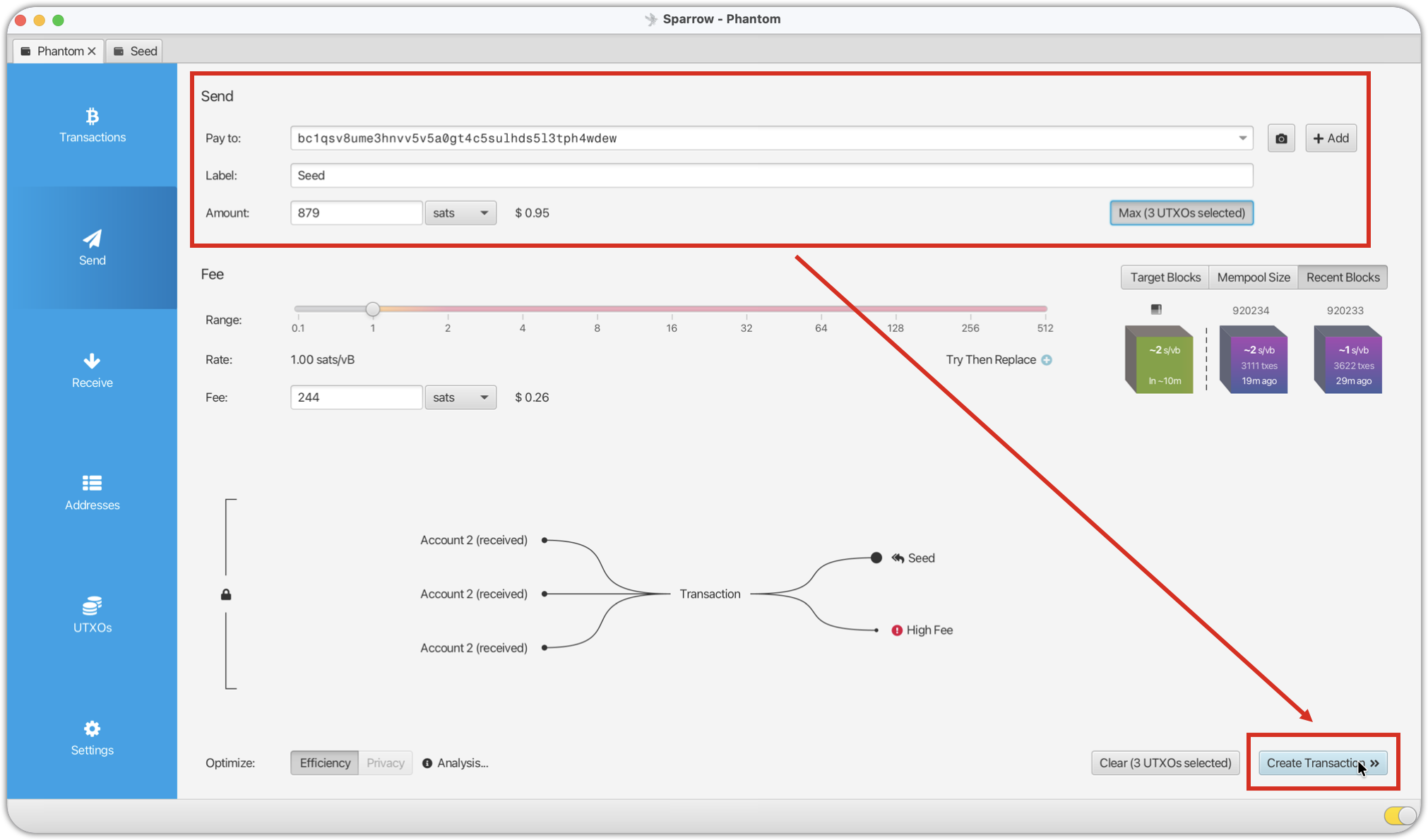 Send Bitcoin using Sparrow wallet